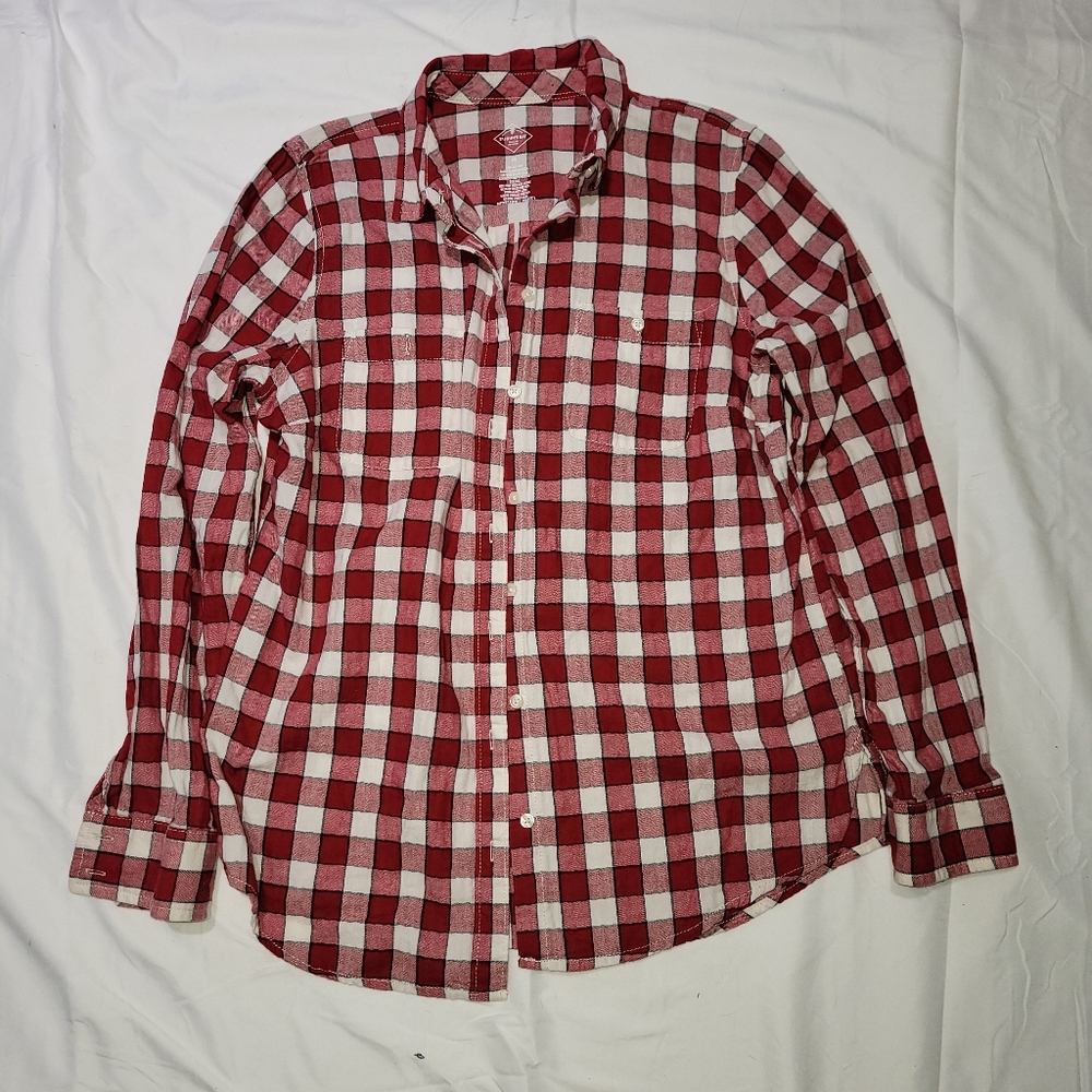 St. John's Bay Red and White Plaid Button Down Shirt
